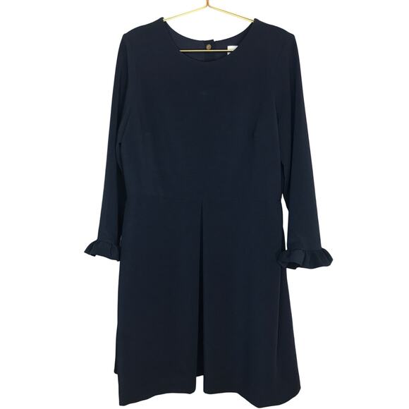 Camilyn Beth Navy Blue Dress 12 Long Sleeve Ruffle Trim Pleated - Picture 1 of 9